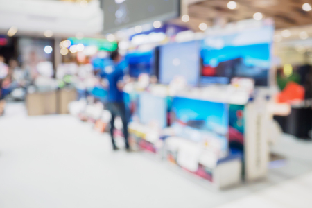 Television shelf in eletronic department store blurred backgroundの写真素材