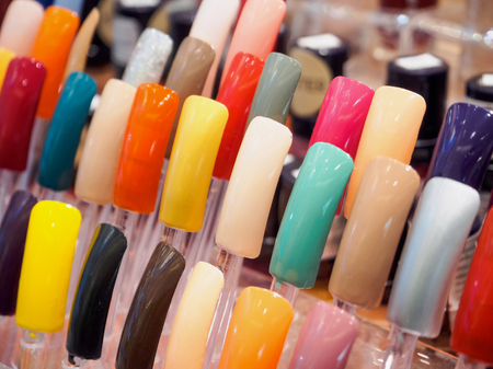 colorful artificial nails in beauty shopの写真素材