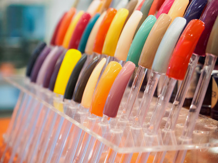 colorful artificial nails in beauty shopの写真素材