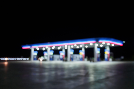 Blur Gas station at nightの写真素材
