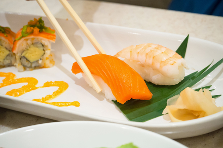 Eating Sushi, Japanese foodの写真素材