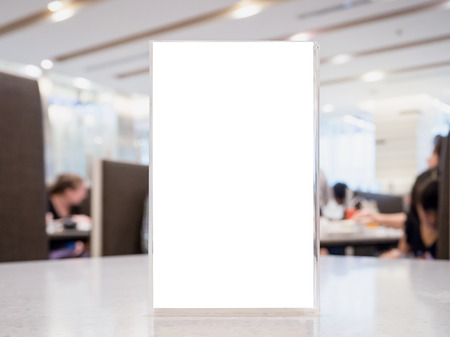 Mock up Blank Menu frame on Table in cafe restaurantの写真素材