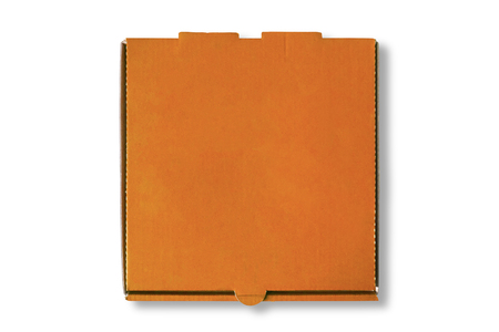 Closed Pizza Box top view isolated on White Background with clipping pathの写真素材