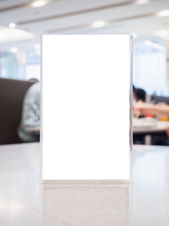 Mock up Blank Menu frame on Table in cafe restaurantの写真素材
