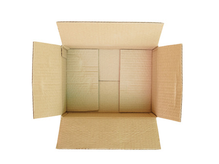 open cardboard box isolated on white backgroundの写真素材