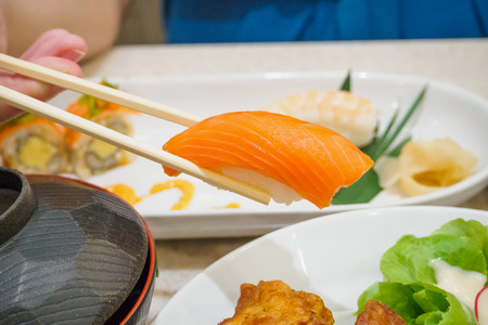 Eating Sushi, Japanese foodの写真素材