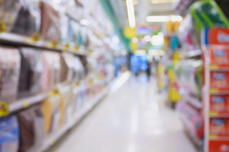 Supermarket aisle blur abstract backgroundの写真素材