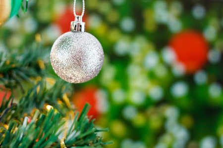 Christmas tree with ornaments backgroundの写真素材