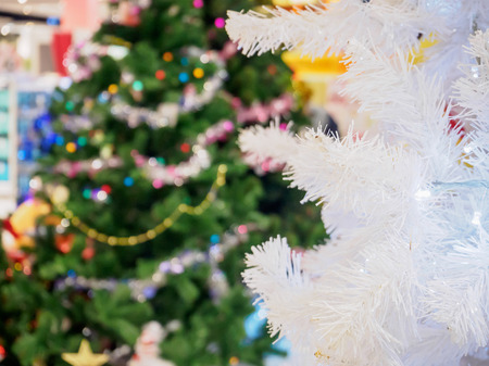Closeup White Christmas tree backgroundの写真素材