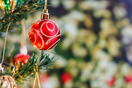 Christmas tree with ornaments backgroundの写真素材