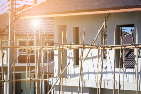 building modern house at construction siteの写真素材