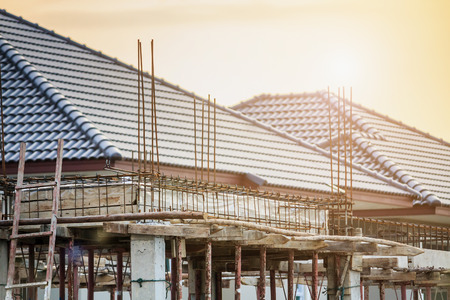 building modern house at construction siteの写真素材