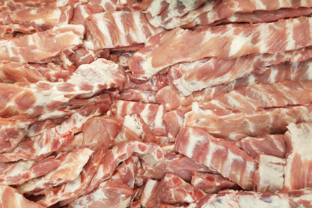 Fresh raw pork rips in marketの写真素材