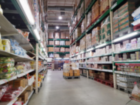 Blur supermarket or warehouse aisle backgroundの写真素材