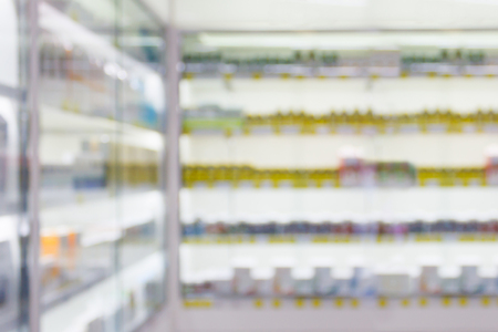 Health care product on shelves in the pharmacy store blur backgroundの写真素材
