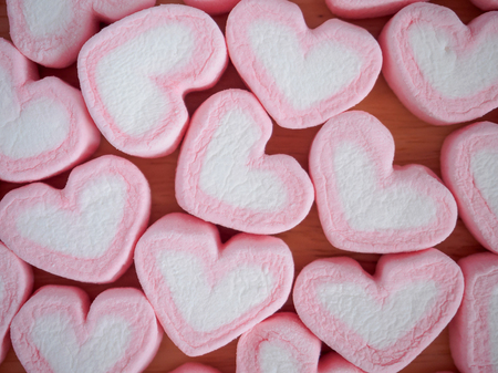 Pink heart shape marshmallow for valentines backgroundの写真素材