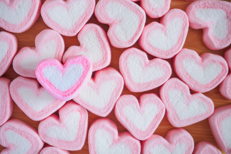 Pink heart shape marshmallow for valentines backgroundの写真素材