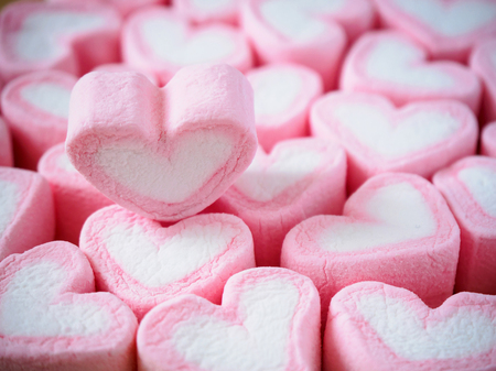 Pink heart shape marshmallow for valentines backgroundの写真素材