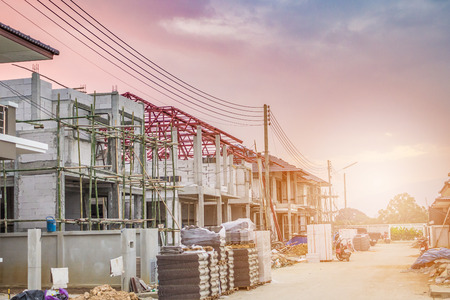 construction residential new house in progress at building siteの写真素材