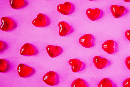 Valentines day background with heart shape candy on pink backgroundの写真素材