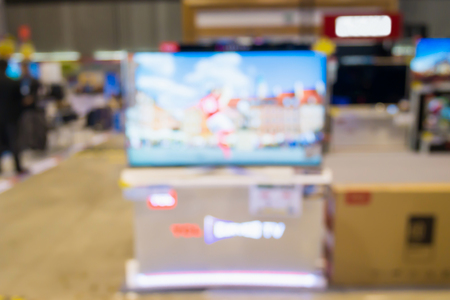 eletronic department store show Television TV and home appliance with bokeh light blurred backgroundの写真素材