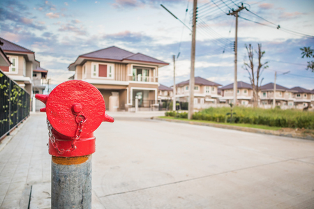 red fire hydrant in the villageの写真素材