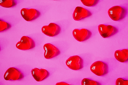 Valentines day background with heart shape candy on pink backgroundの写真素材