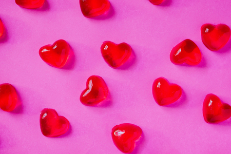Valentines day background with heart shape candy on pink backgroundの写真素材