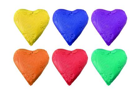 colorful chocolate heart isolated on white backgroundの写真素材