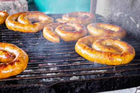 northern thai spicy sausage (Sai Aua) on the grillの写真素材