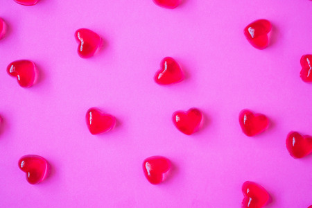 Valentines day background with heart shape candy on pink backgroundの写真素材