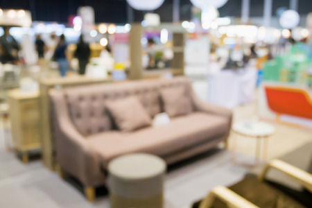 Abstract blur sofa in home decor furniture showroom store interior with bokeh light background for montage product displayの写真素材