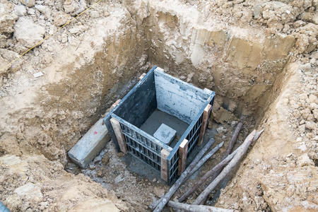 concrete pile in formwork frame for building house construction foundationの写真素材