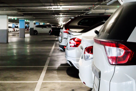 cars in parking garage interiorの写真素材
