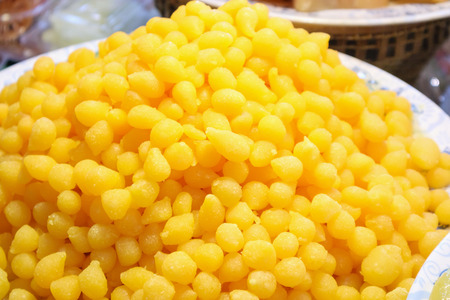 Thai sweet dessert egg yoke fudge balls, golden colorの写真素材