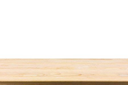Wood table top isolated on white backgroundの写真素材