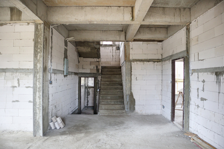 New house construction interior at building siteの写真素材