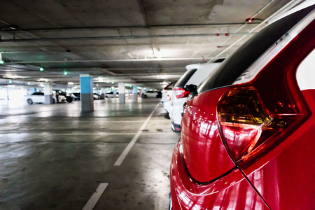 cars in parking garage interiorの写真素材