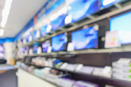 eletronic department store show Television TV and home appliance with bokeh light blurred backgroundの写真素材