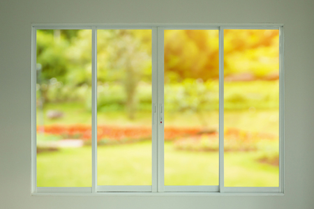 green garden view through the windowの写真素材