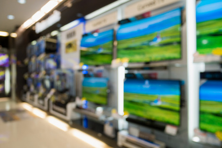 eletronic department store show Television TV and home appliance with bokeh light blurred backgroundの写真素材