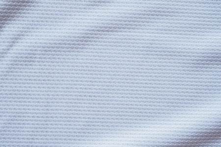 White football jersey clothing fabric texture sports wear background, close upの写真素材