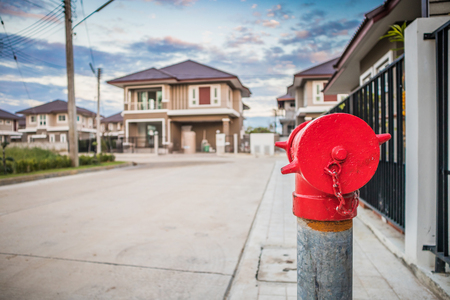 red fire hydrant in the villageの写真素材