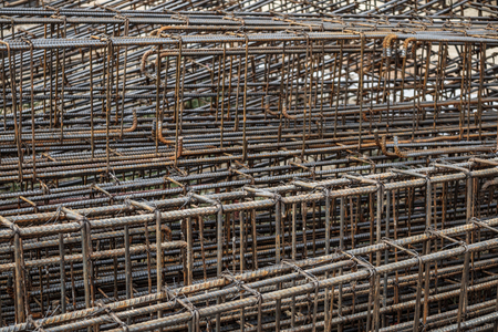 steel rebar for reinforced concrete at building construction siteの写真素材
