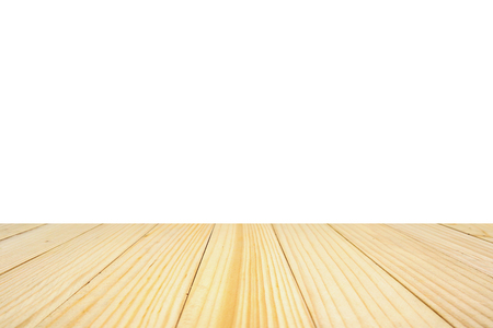 Wood table top isolated on white backgroundの写真素材
