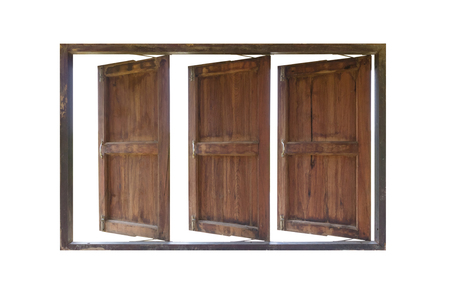 wooden window isolated on whiteの写真素材