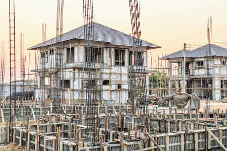 New house under construction at building siteの写真素材