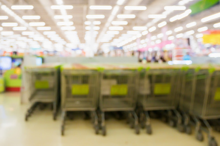 Abstract blur Shopping cart in supermarket backgroundの写真素材