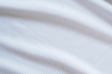 White football jersey clothing fabric texture sports wear background, close up