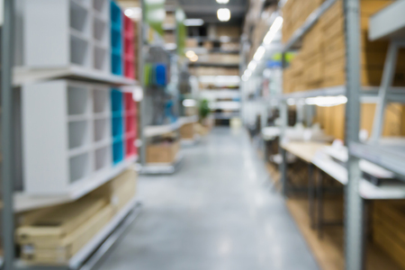 Modern home decor or supermarket department store warehouse aisle abstract blur backgroundの写真素材